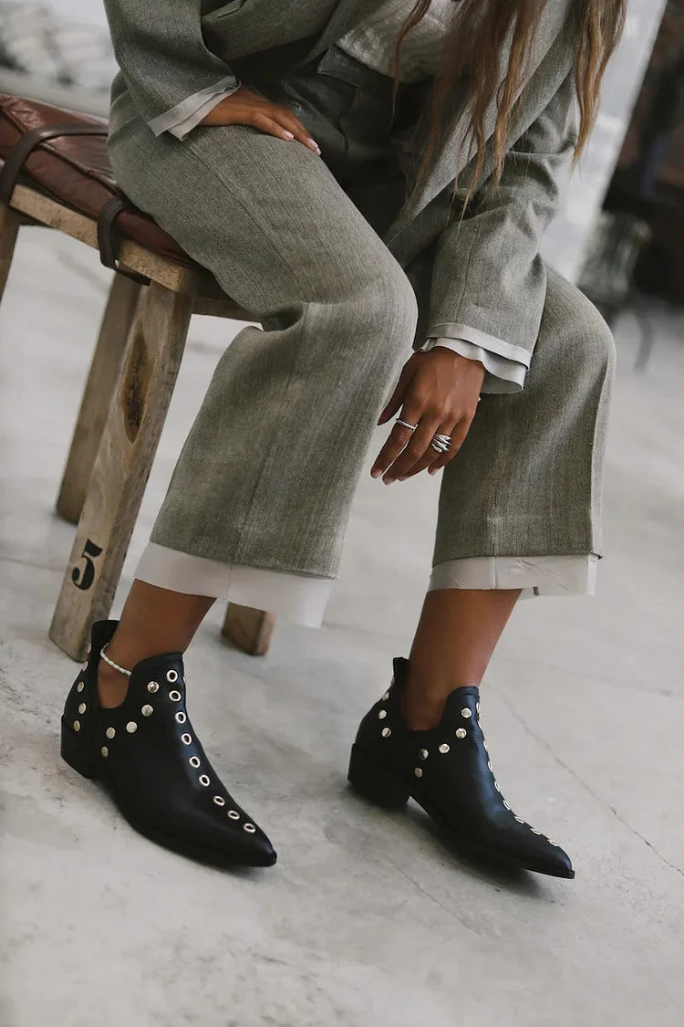 Women's Pointed Studded Ankle Boot - Versatile Day to Night