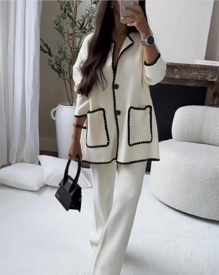 Women's Contrast Trim Two-Piece Set - Effortless Elegance