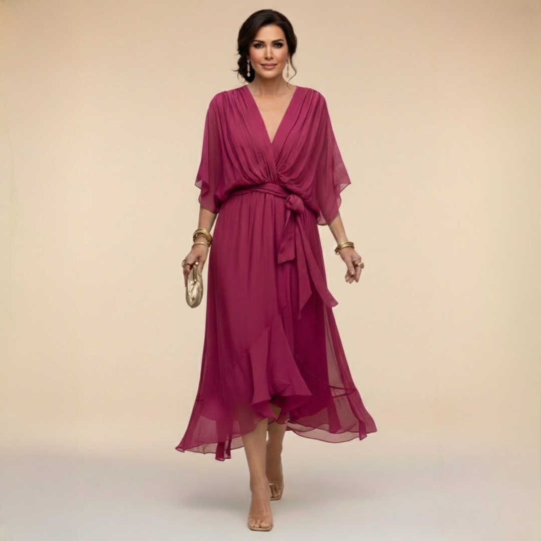 Women's Chiffon V-Neck Dress - Lightweight & Elegant
