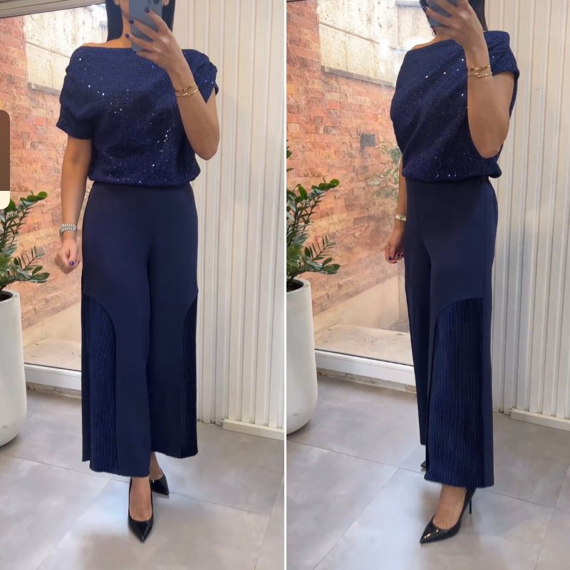 Women's Sequined Two-Piece Set - Elegant Evening Outfit