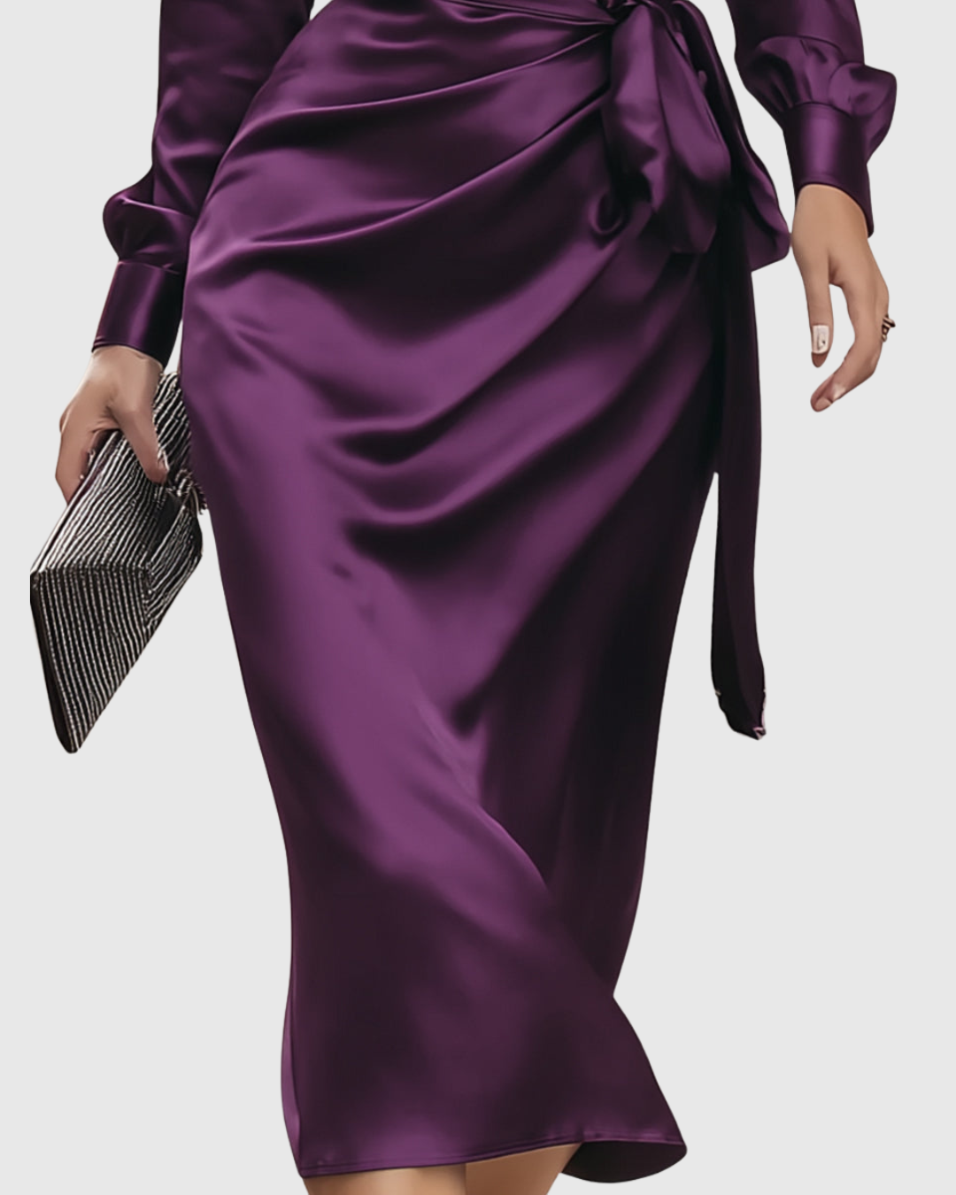 Women's Satin Wrap Midi Dress - Effortless Evening Elegance