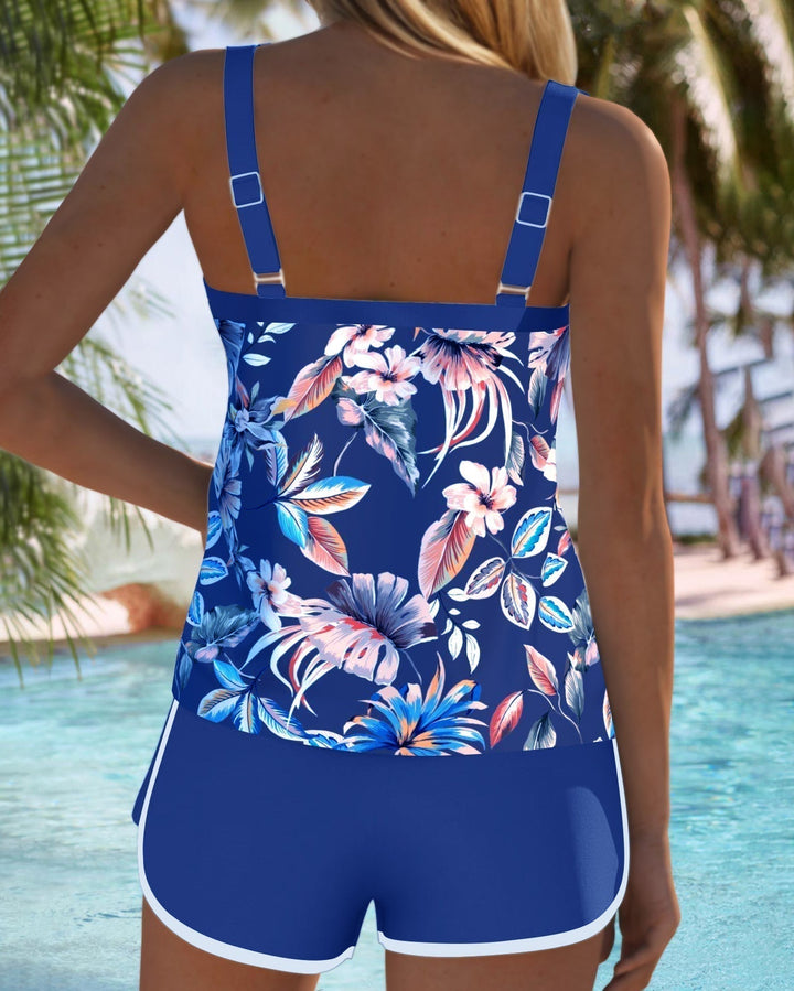 Women's Refined Floral Tankini Set - Effortlessly Elegant Swimwear