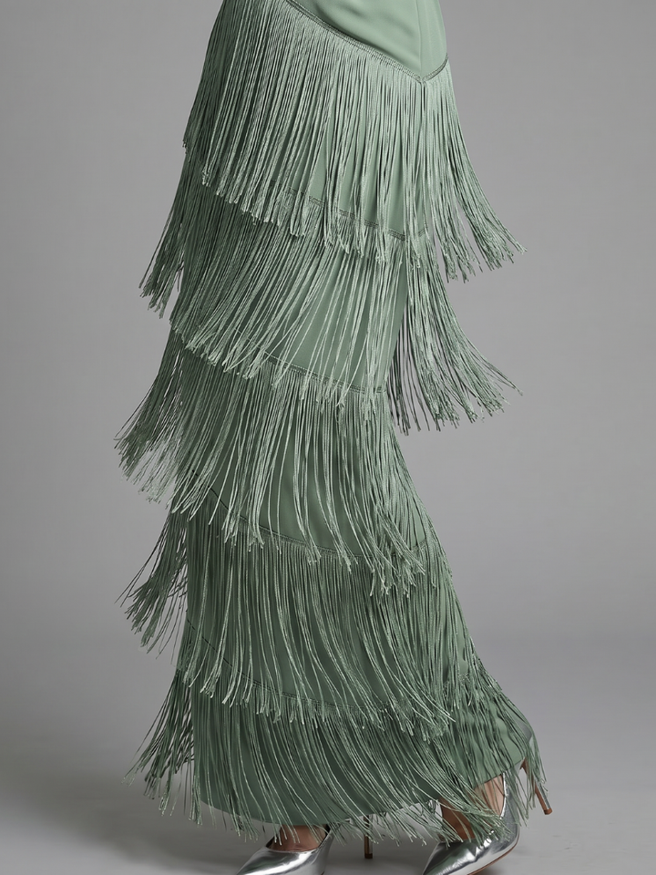 Women's Long Sleeve Fringe Midi Dress - Effortless Elegance