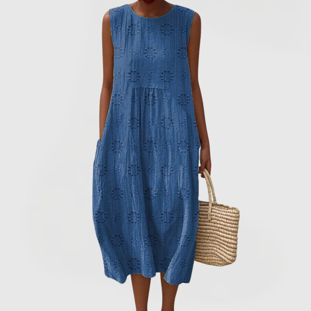 Women's Elegant Embroidered Sleeveless Dress with Pockets
