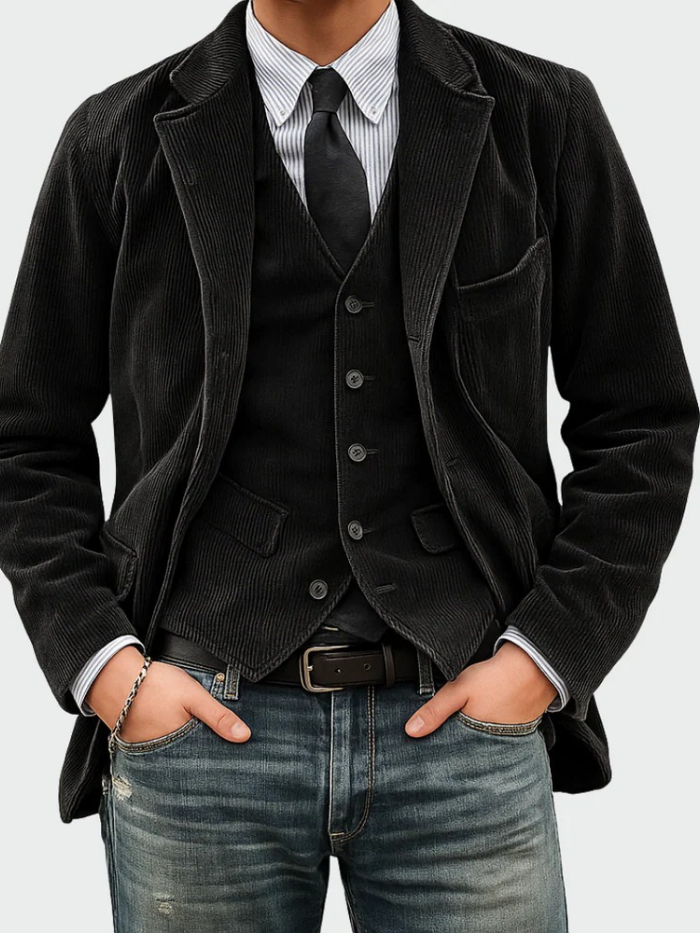 Men's Corduroy Blazer & Waistcoat Set – Two-Piece Tailored Co-ord