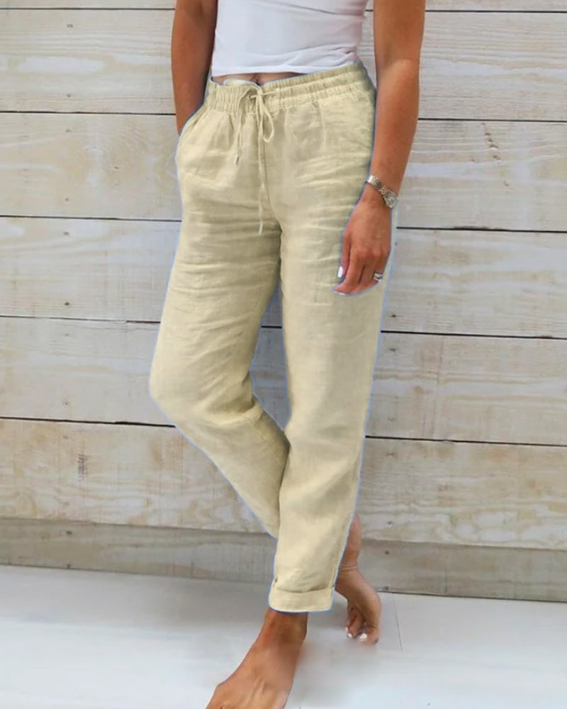 Women's Luxury Cotton-Linen Tailored Trousers - Elegant Everyday