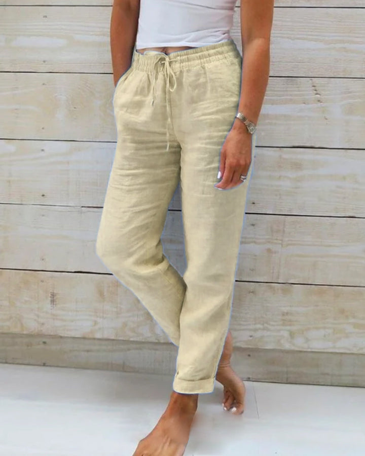Women's Luxury Cotton-Linen Tailored Trousers - Elegant Everyday