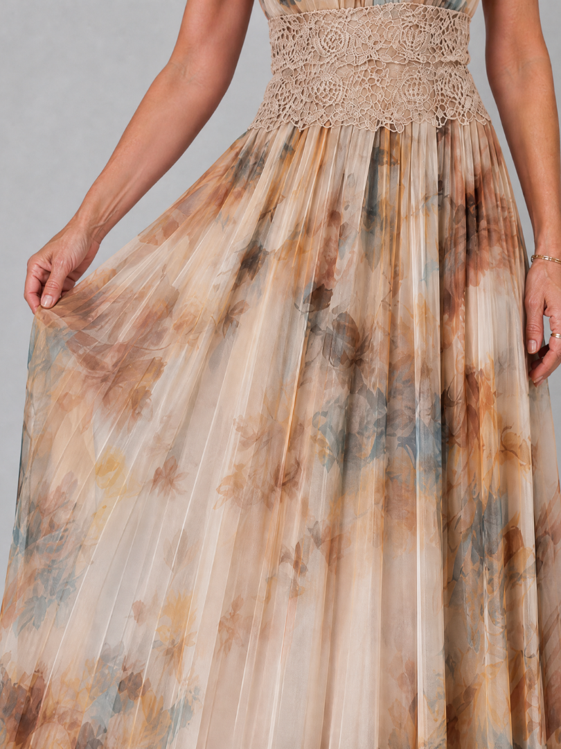 Women's Printed Halter Neck Lace Waist Maxi Dress - Perfect for Warm