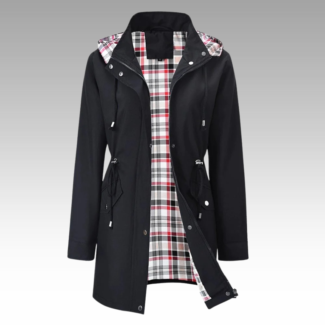 Women's Rain-Ready Hooded Coat - Adjustable Waist & Hood