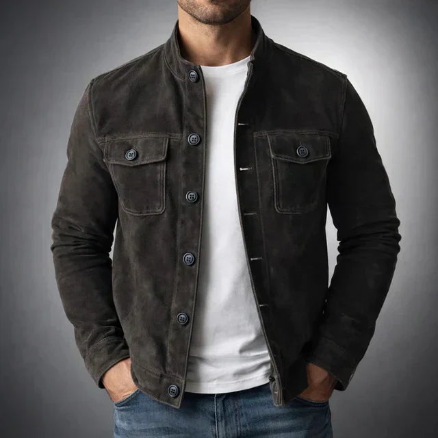 Men's Italian Suede Jacket - Military Inspired, Everyday Elegance