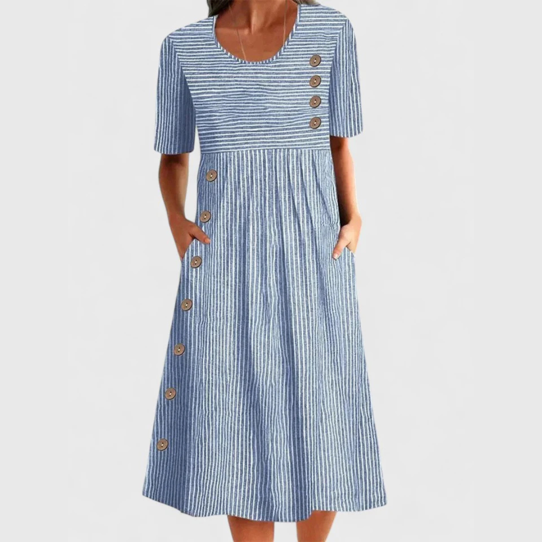 Women's Fine Stripe Midi Dress - Breathable Summer Comfort