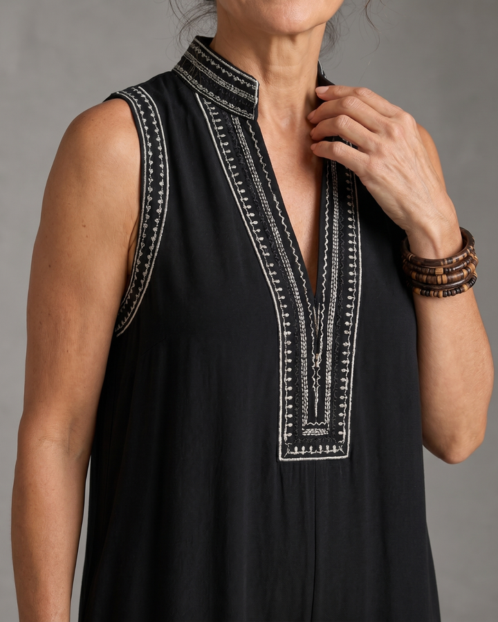 Women's Embroidered V-Neck Sleeveless Wide Leg Jumpsuit