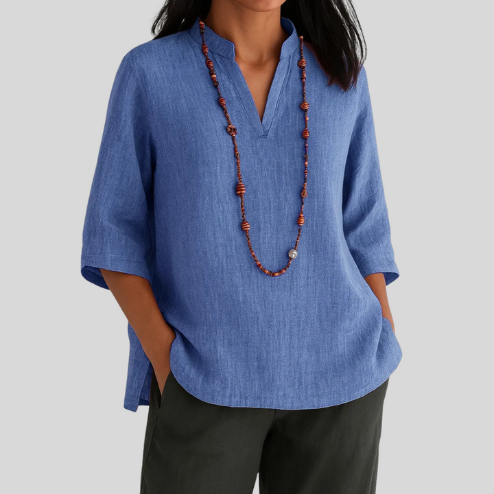 Women's Relaxed Split-Neck Blouse - Effortless Everyday Elegance