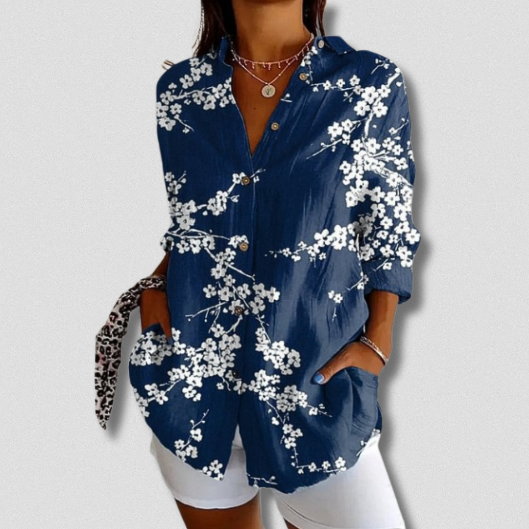 Women's Floral Long Sleeve Button-Down Shirt - Everyday Style