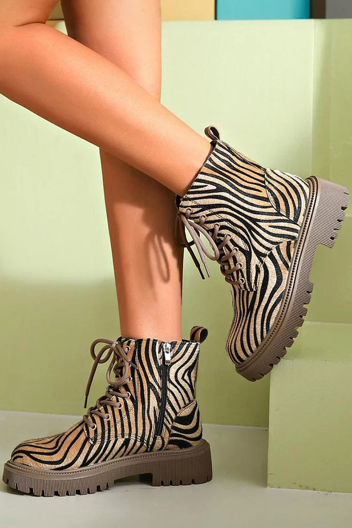 Women's Zebra Print Lace-Up Boots - Wild Style with Everyday Edge
