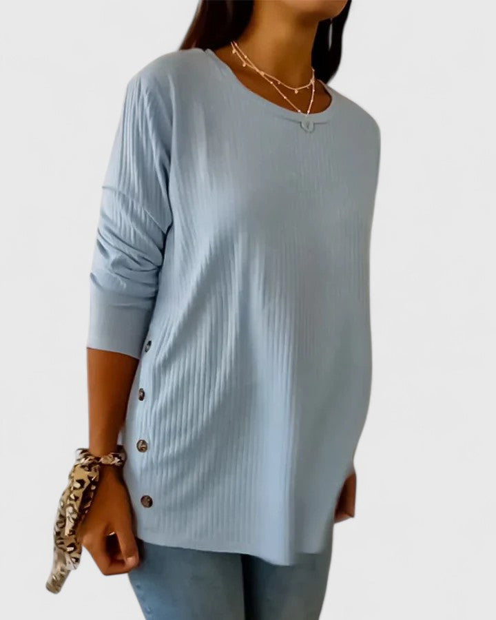 Women's Ribbed Button Side Relaxed Top - Effortless Everyday Layer
