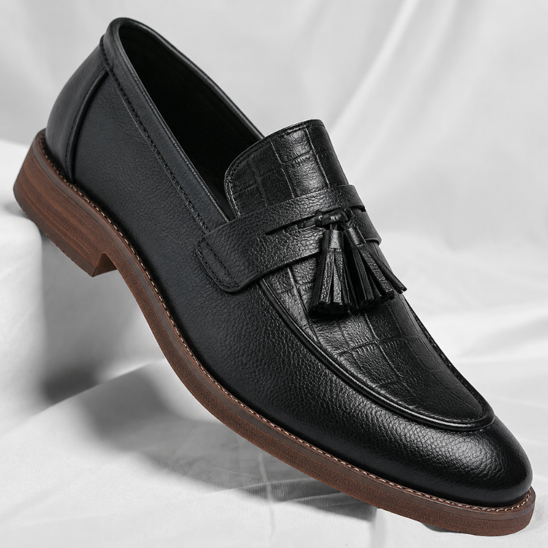 Men's Leather Tassel Loafers – Italian Croc-Embossed Slip-On