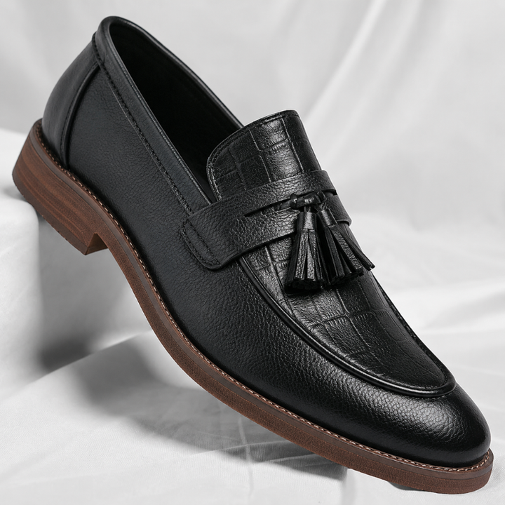 Men's Leather Tassel Loafers – Italian Croc-Embossed Slip-On