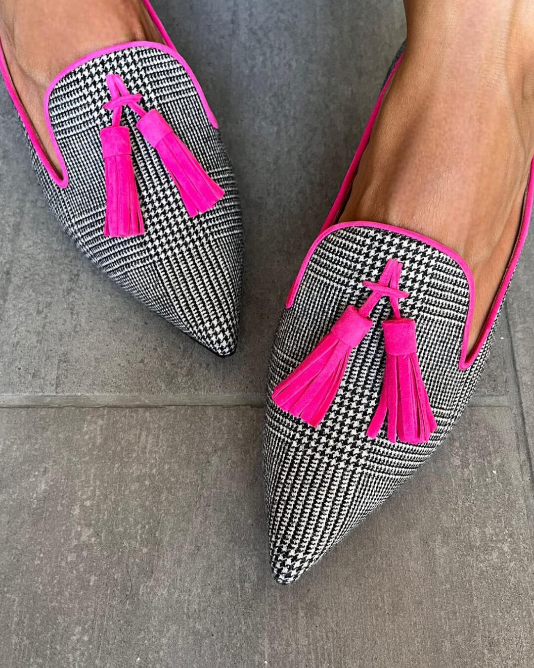 Women's Prince of Wales Print Pointed Loafers - for Work or Weekends