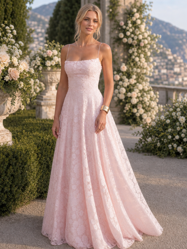 Women's Lace Spaghetti Strap Maxi Dress - Elegant Evening Fit