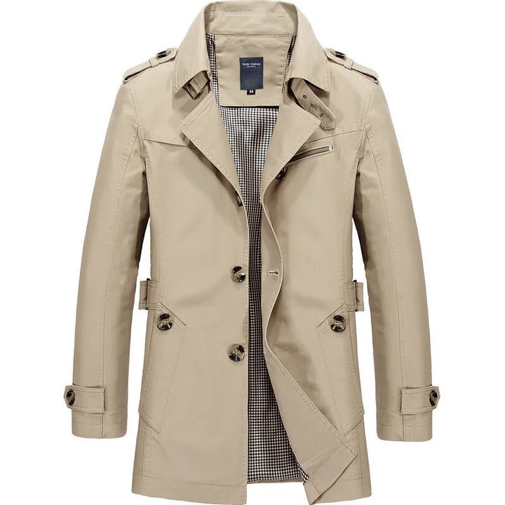 Men's Cotton Trench Coat – Single-Breasted Classic Mac
