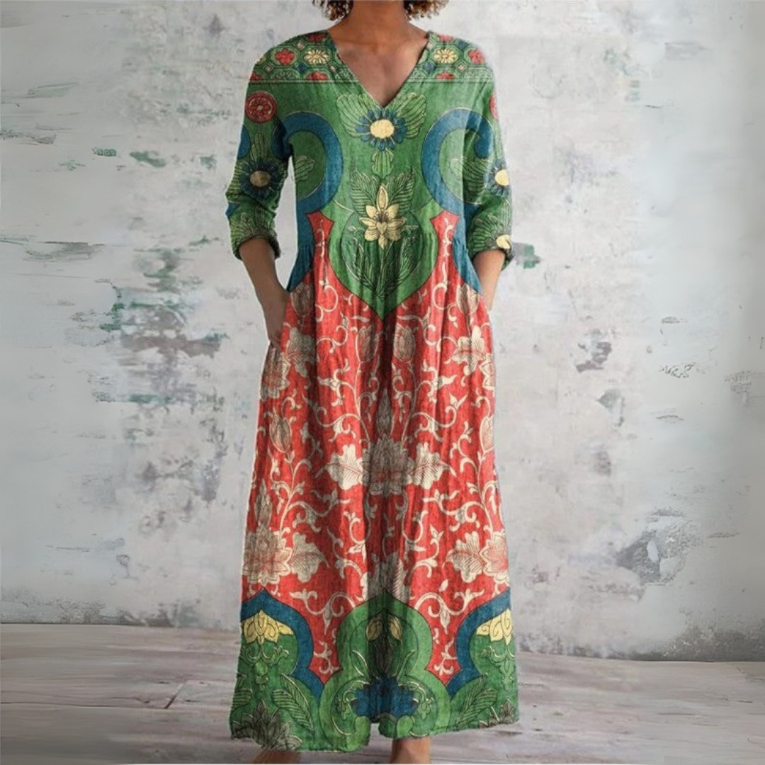 Women's Vintage Floral Maxi Dress - Effortless Elegance