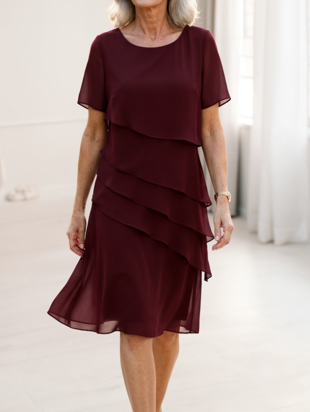 Women's Layered Ruffle Midi Dress - Elegant and Lightweight