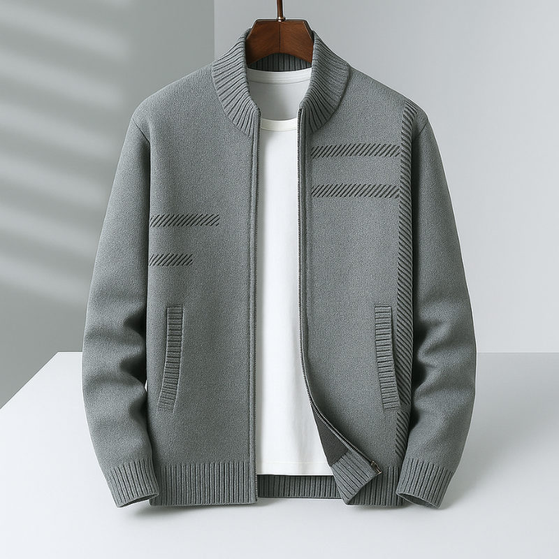 Men's Cashmere Jacket – Full-Zip Knit Layering Coat
