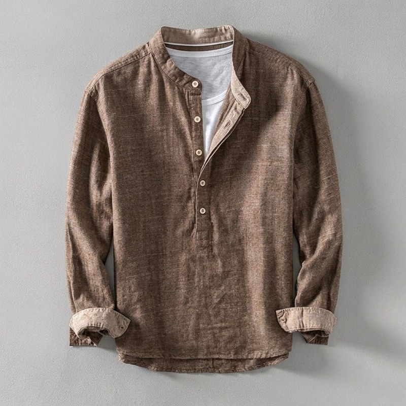Men's Japanese Linen Henley Shirt – Breathable Summer Smart Casual