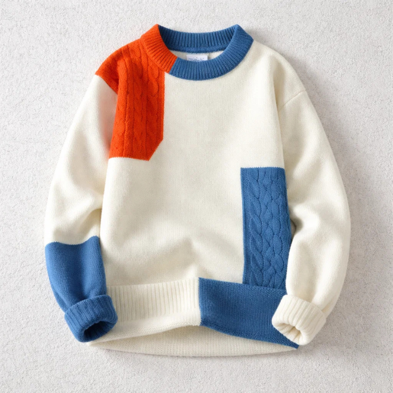 Men's Cotton Colourblock Knit Jumper – Crew Neck Sweater