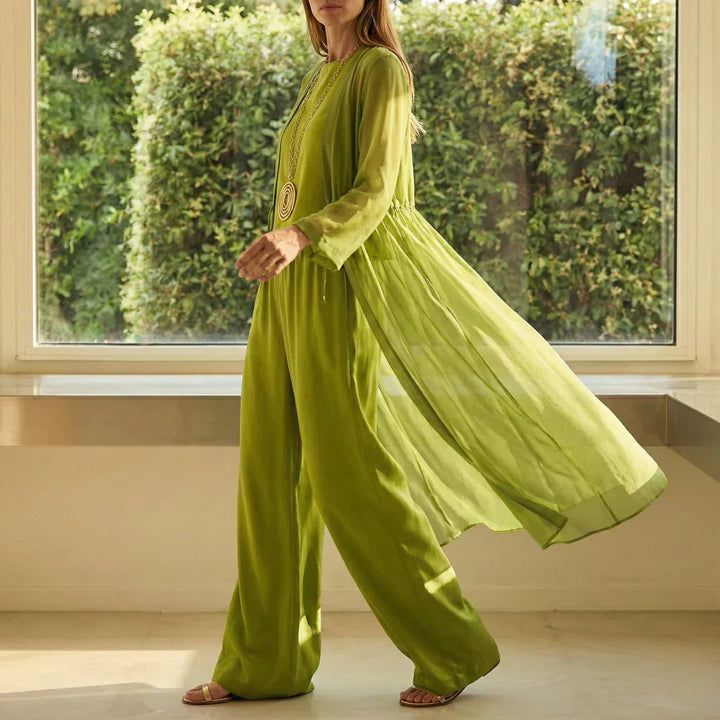 Women's Relaxed Drapey Tunic & Wide-Leg Pants Set - Effortless Style