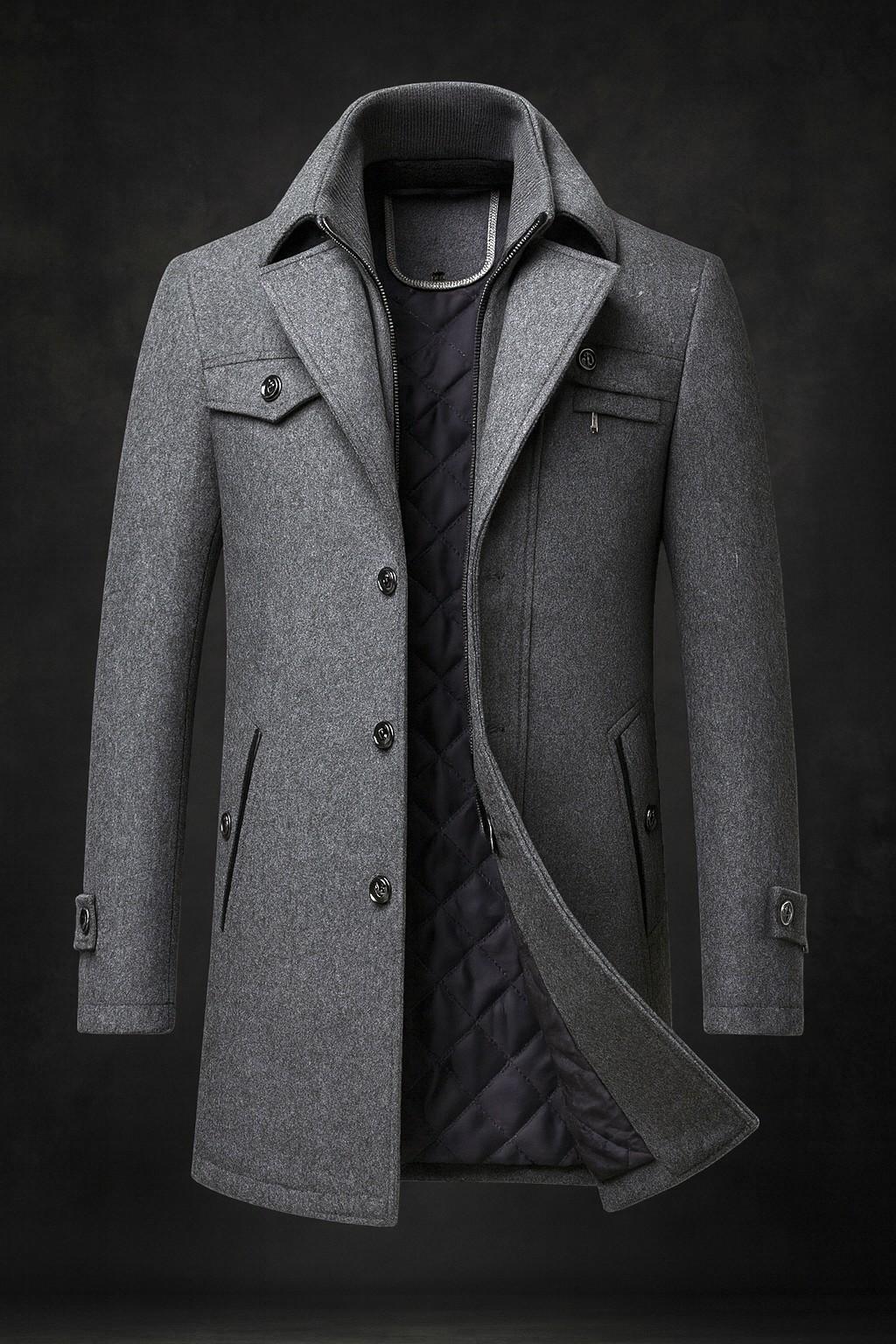Men's Wool Overcoat – Tailored Quilted-Lined Winter Topcoat