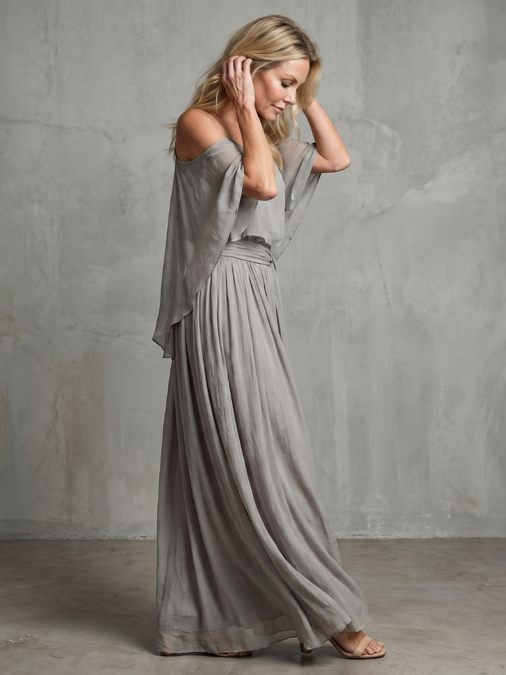 Women's Layered Cold Shoulder Top & Wide Leg Pant Set - Fluid Style