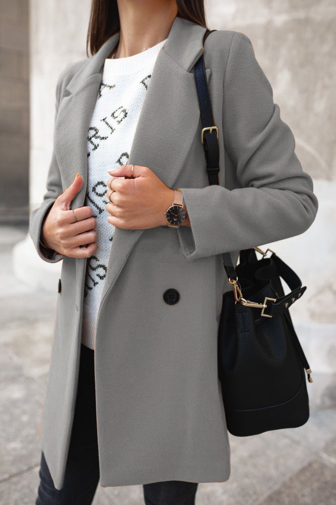 Women's Elegant Lapel Coat - Timeless Warmth and Style