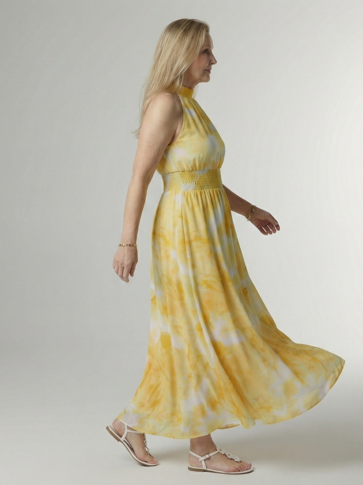 Women's Gathered Halter Midi Dress - Effortless Everyday