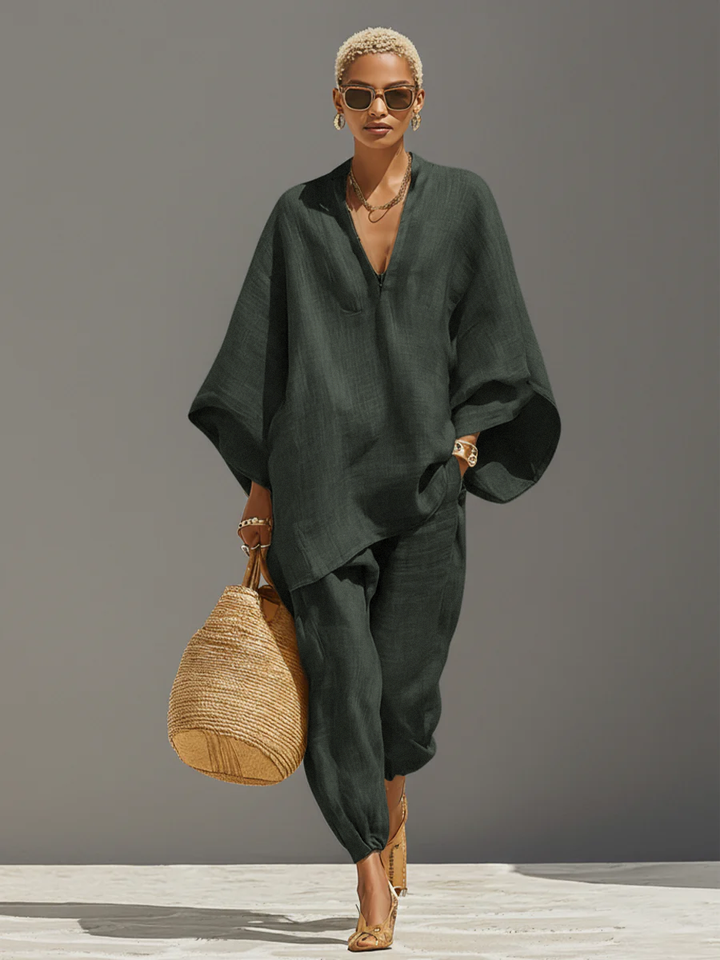 Women's Linen Asymmetrical Set - Effortless Everyday Look