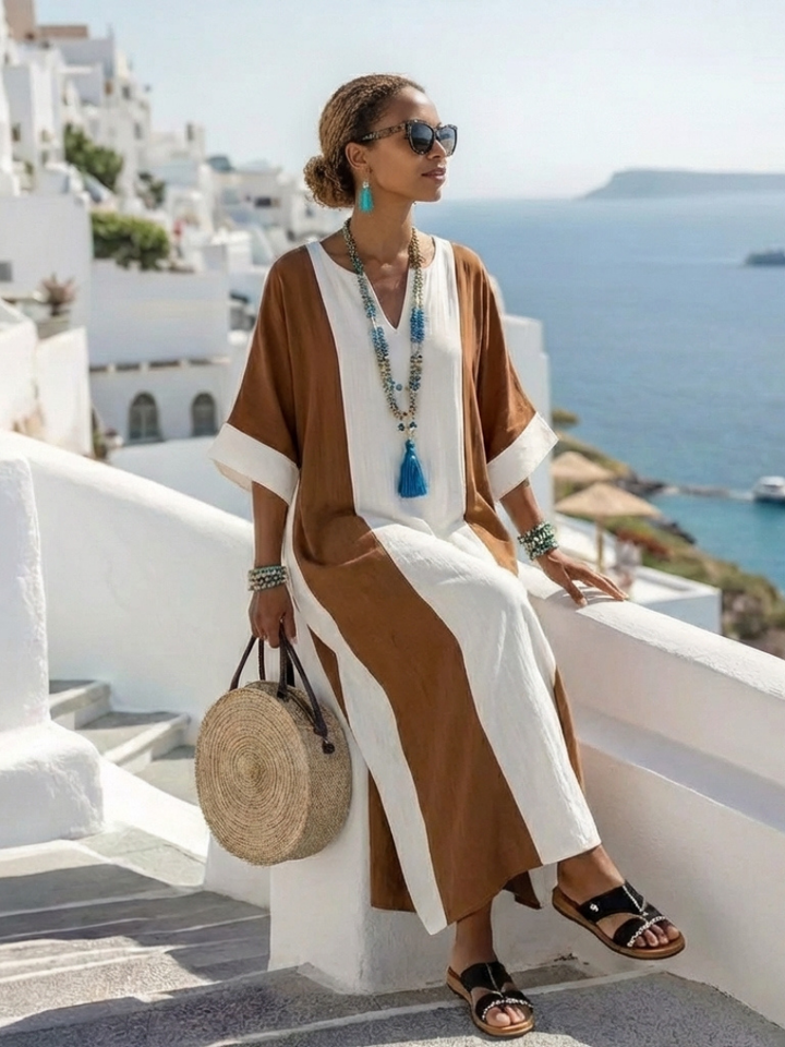 Women's Color Block Relaxed Maxi Dress - Effortless Warm Weather Style