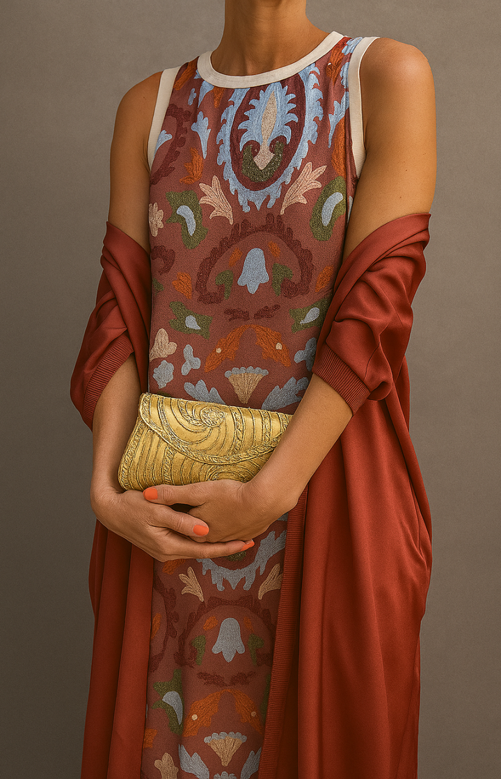 Women's Elegant Maxi Dress with Stole - Formal Occasion Wear