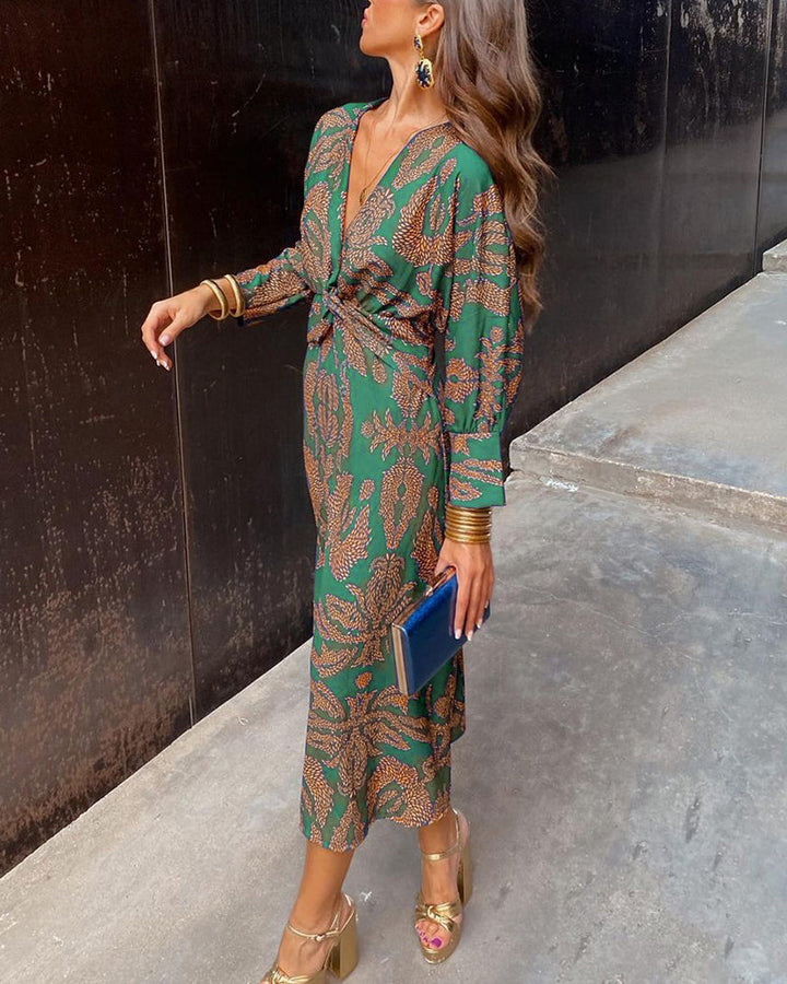 Women's Printed A-Line Maxi Dress - Wedding Guest Elegance