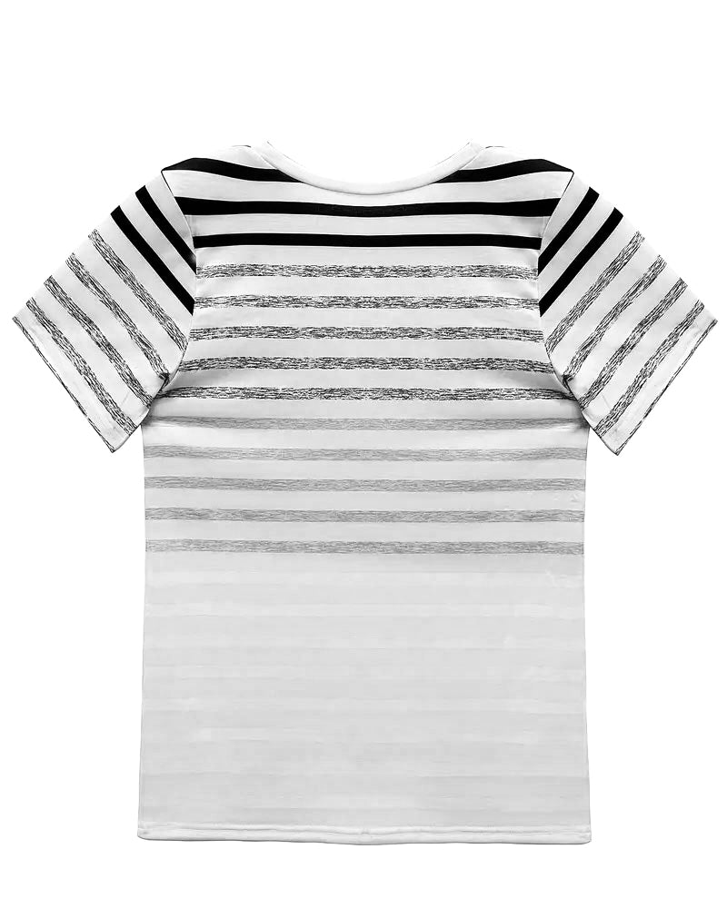 Women's Striped Round Neck Short Sleeve Tee - Effortless Style