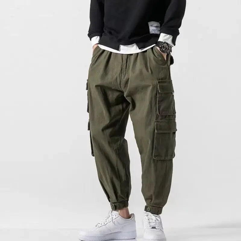 Men's Heavyweight Cotton Cargo Joggers – Tapered Utility Trousers
