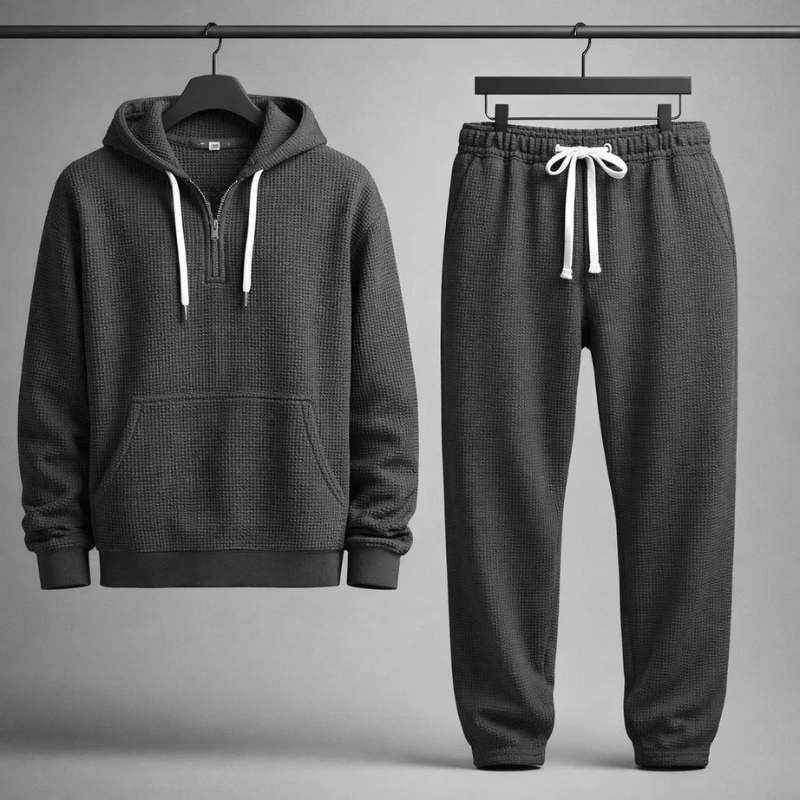 Men's Waffle-Knit Set – Quarter-Zip Hoodie & Joggers