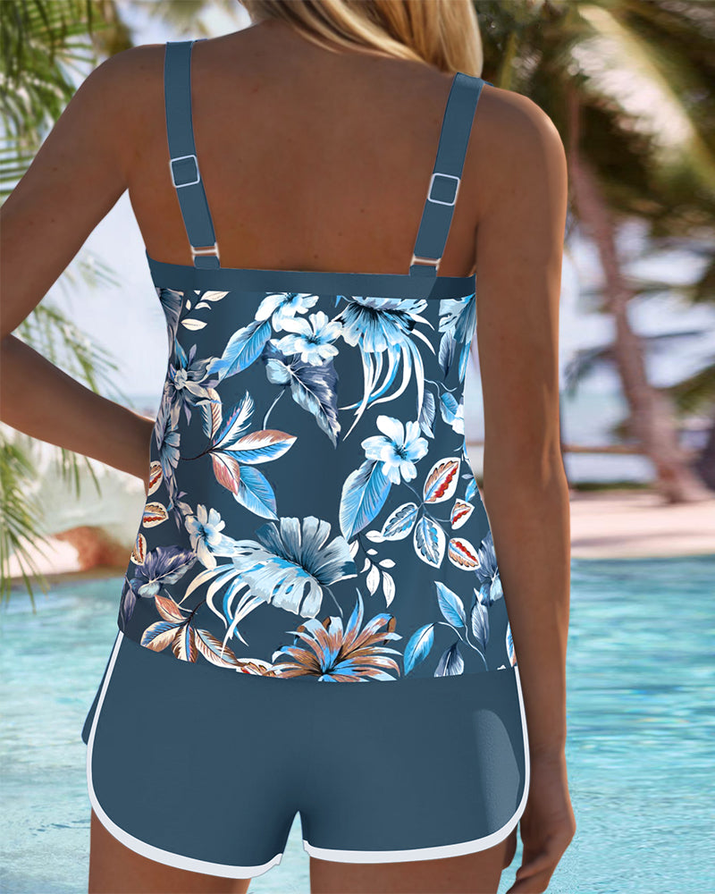 Women's Refined Floral Tankini Set - Effortlessly Elegant Swimwear
