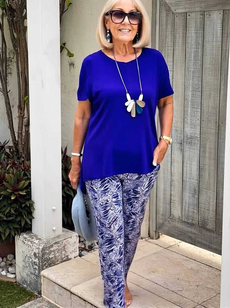Women's Cotton-Blend Printed Relaxed Fit Outfit Set - Vacation Ready
