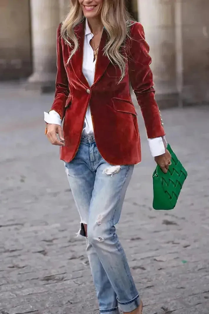 Women's Tailored Blazer with Gold Buttons - Effortless Elegance