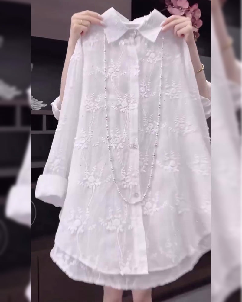 Women's Embroidered Button-Down Shirt - Effortless Elegance