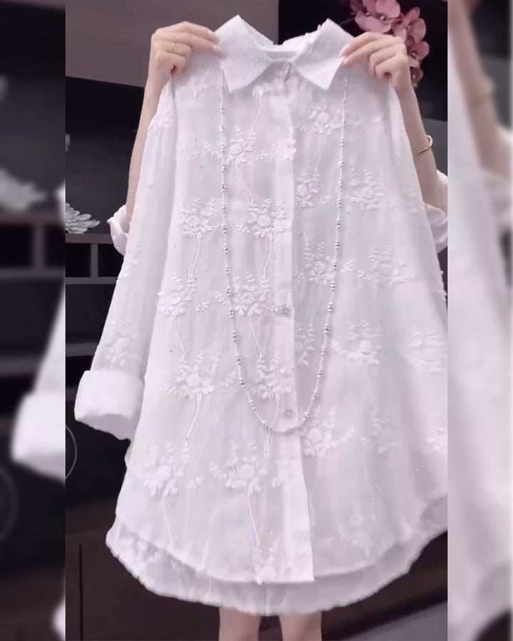 Women's Embroidered Button-Down Shirt - Effortless Elegance