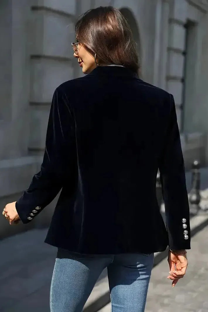 Women's Tailored Blazer with Gold Buttons - Effortless Elegance