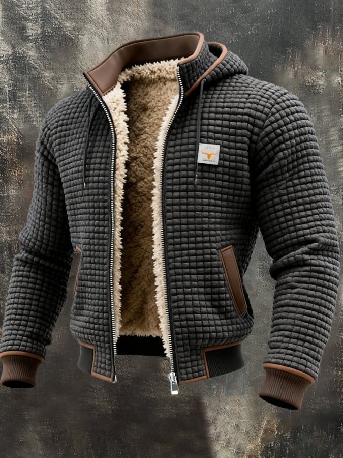 Men's Sherpa-Lined Bomber Jacket – Fleece Warmth, Leather Trim
