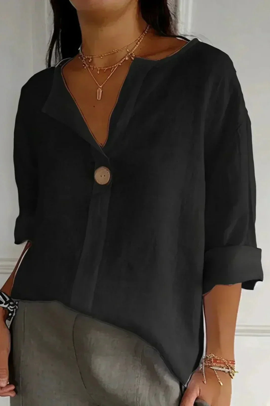 Women's Natasha Linen V-Neck Blouse - Casual Comfort